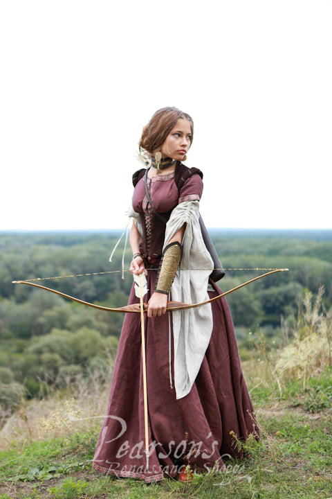 The Archeress Set - Brown, Burgundy Red, Green, Medieval Dresses, Midnight Blue-Medieval Shoppe