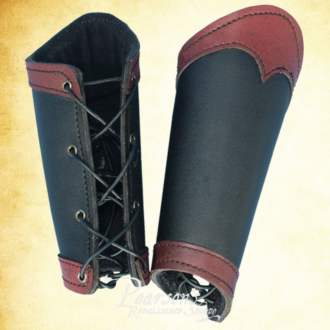 Warriors Leather Arm Bracers - Black, Black w/Red, Vambraces - Gauntlets - Gloves - Bracers-Medieval Shoppe