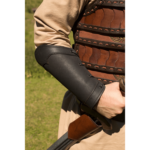 Warriors Leather Arm Bracers - Black, Black w/Red, Vambraces - Gauntlets - Gloves - Bracers-Medieval Shoppe