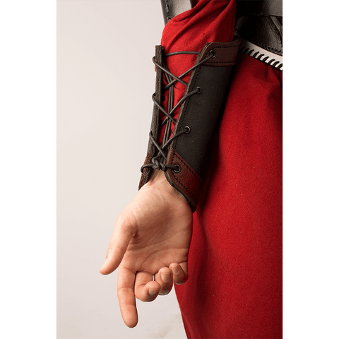 Warriors Leather Arm Bracers - Black, Black w/Red, Vambraces - Gauntlets - Gloves - Bracers-Medieval Shoppe
