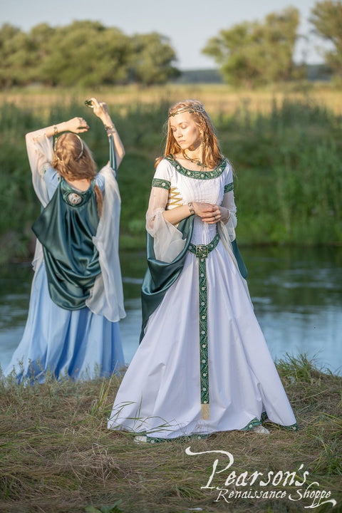 Water Flowers Wedding Dress - Blue Poplin, Green Poplin, Medieval Wedding Dresses, Thulian Pink Poplin, Turquoise Poplin, White Poplin-Medieval Shoppe