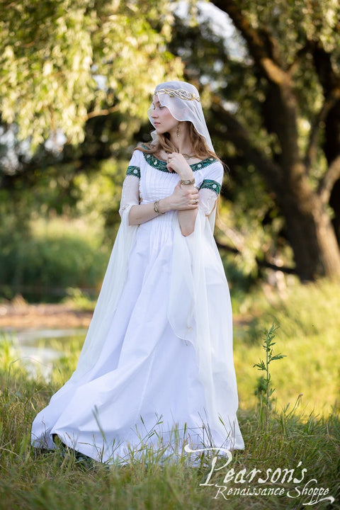 Water Flowers Wedding Dress - Blue Poplin, Green Poplin, Medieval Wedding Dresses, Thulian Pink Poplin, Turquoise Poplin, White Poplin-Medieval Shoppe