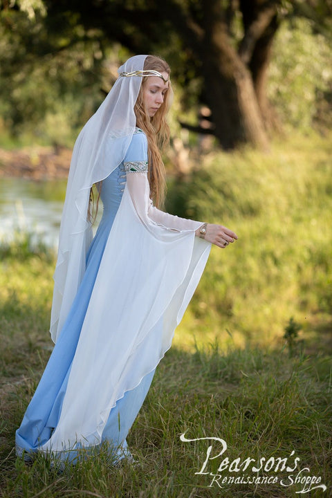 Water Flowers Wedding Dress - Blue Poplin, Green Poplin, Medieval Wedding Dresses, Thulian Pink Poplin, Turquoise Poplin, White Poplin-Medieval Shoppe