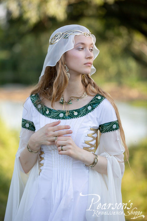Water Flowers Wedding Dress - Blue Poplin, Green Poplin, Medieval Wedding Dresses, Thulian Pink Poplin, Turquoise Poplin, White Poplin-Medieval Shoppe