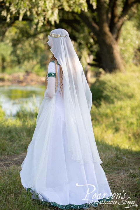 Water Flowers Wedding Dress - Blue Poplin, Green Poplin, Medieval Wedding Dresses, Thulian Pink Poplin, Turquoise Poplin, White Poplin-Medieval Shoppe