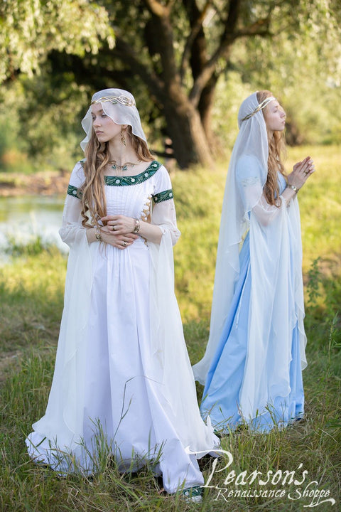 Water Flowers Wedding Dress - Blue Poplin, Green Poplin, Medieval Wedding Dresses, Thulian Pink Poplin, Turquoise Poplin, White Poplin-Medieval Shoppe