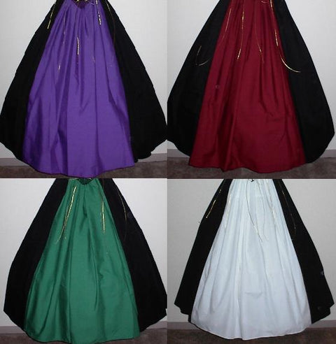 Drawstring Panel Skirt - Black/Burgundy, Black/Emerald Green, Black/Hunter, Black/Purple, Black/Royal Blue, Black/White, Skirts - Pants - Underpinnings-Medieval Shoppe