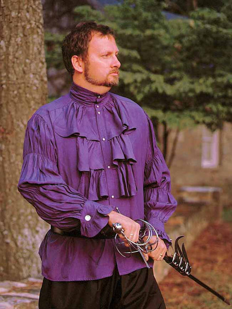Noble's Shirt - Black, Men's Renaissance Shirts, Purple, White-Medieval Shoppe