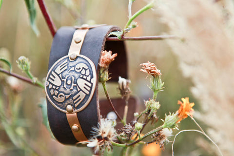 Leather & Brass Bicep Bracelet - Medieval Earrings & Bracelets, Renaissance Accessories - Hook-Sashes & Feathers, Renaissance Belts - Leather Accesssories-Medieval Shoppe