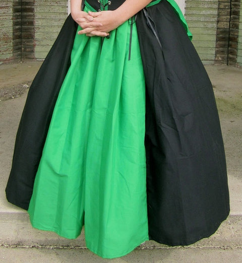 Elastic Waist Panel Skirt - Black w/Burgundy, Black w/Emerald Green, Black w/Gold, Black w/Hunter Green, Black w/Purple, Black w/Real Red, Black w/Royal Blue, Black w/Silver, Skirts - Pants - Underpinnings-Medieval Shoppe
