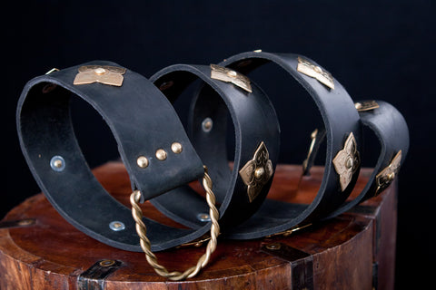Armor Leather Belt - Black w/Brass Accents, Black w/Steel Accents, Renaissance Belts - Leather Accesssories-Medieval Shoppe