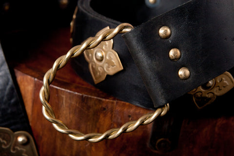 Armor Leather Belt - Black w/Brass Accents, Black w/Steel Accents, Renaissance Belts - Leather Accesssories-Medieval Shoppe