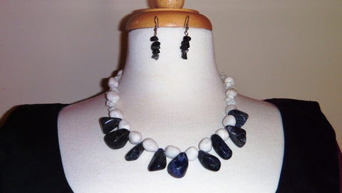 White Quarts/Sodalite Necklace & Earring Set - Renaissance Necklaces, Sales and Specials-Medieval Shoppe