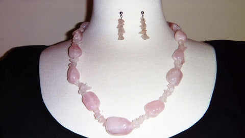 Pink Quartz Necklace & Earrings Set - Renaissance Necklaces, Sales and Specials-Medieval Shoppe