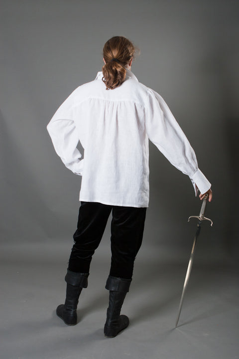 Flax Linen Chevalier Shirt - Black, Men's Renaissance Shirts, White-Medieval Shoppe