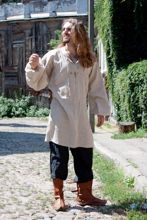 Flax Linen Medieval Undertunic - Black, Men's Renaissance Shirts, Natural, Tunics & Gambesons, White-Medieval Shoppe