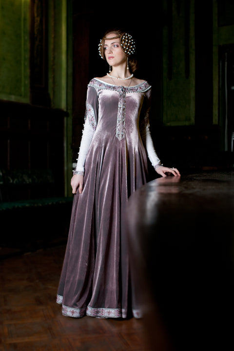 Lady Rowena Velvet Medieval Dress - Burgundy Velvet, Dark Blue Velvet, Pink Lavender Velvet, Sales and Specials, Special Order - Custom Made Dresses-Medieval Shoppe