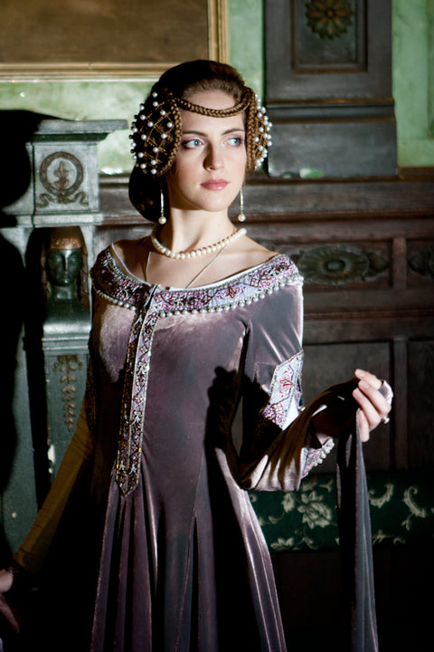 Lady Rowena Velvet Medieval Dress - Burgundy Velvet, Dark Blue Velvet, Pink Lavender Velvet, Sales and Specials, Special Order - Custom Made Dresses-Medieval Shoppe